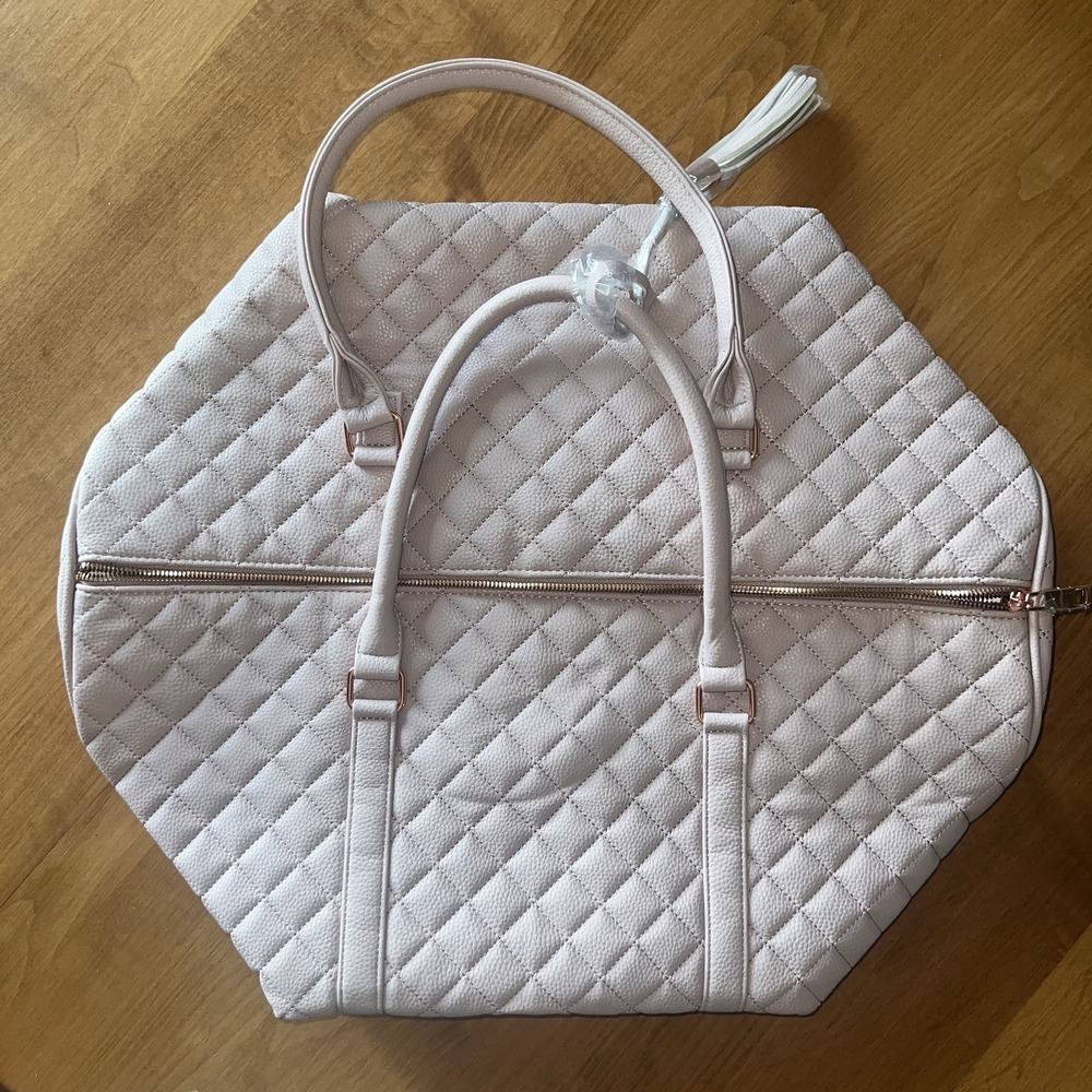 NEW Ms. Lovely Quilted Dusty Pink Leather Weekender Duffel Bag 22" Rose Gold